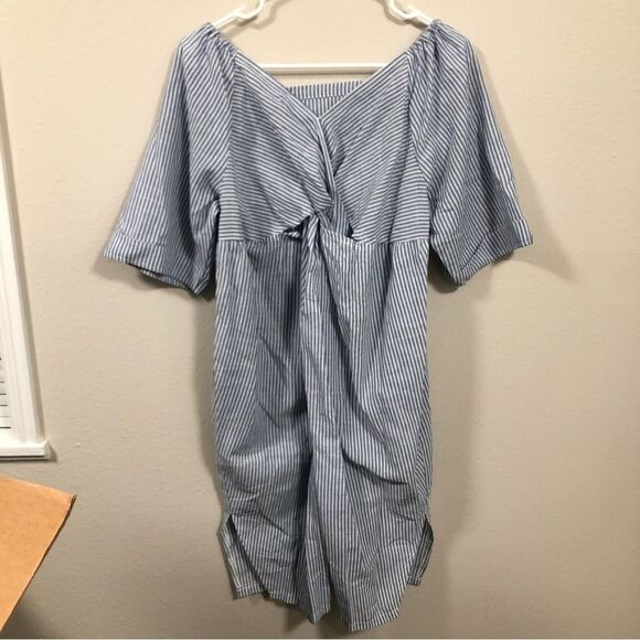 Mittoshop NWT Blue White Striped Short Sleeve Crossback Mini Dress size medium - Picture 9 of 10